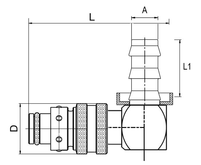 Kobling, 90° Push Lock slange studs